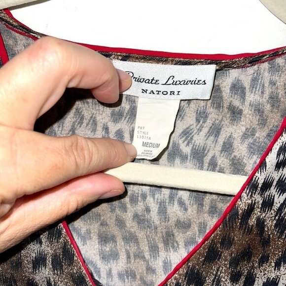 Natori Private Luxuries Kaftan Womens Size Medium Animal Print Side Slits Brown - Picture 4 of 11